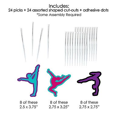 Big Dot Of Happiness Tumble, Flip & Twirl Gymnastics Dessert Cupcake Topper Treat Picks 24 Ct