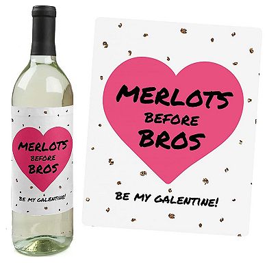 Big Dot Of Happiness Be My Galentine - Valentine's Day Gift - Wine Bottle Label Stickers 4 Ct