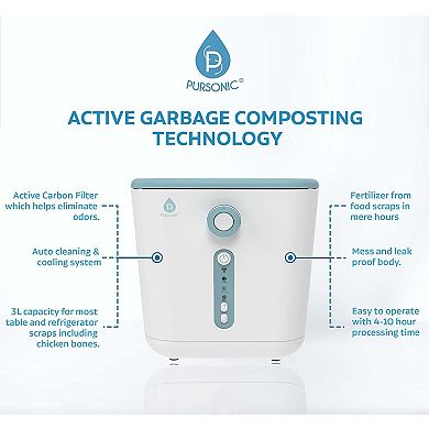 Pursonic Food Waste Composter, 3L Capacity, Environment Friendly , Fertilizer from Food Scraps in Mere Hours, Turn Waste to Compost