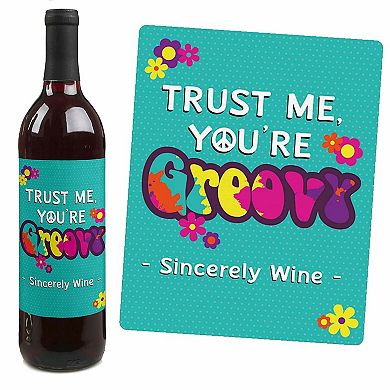 Big Dot Of Happiness 60's Hippie - 1960s Groovy Party Decor - Wine Bottle Label Stickers 4 Ct