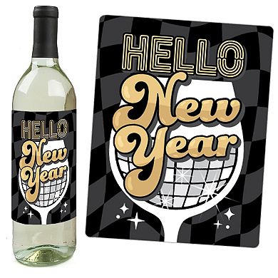 Big Dot of Happiness Disco New Year - Groovy 2024 NYE Party - Wine Bottle Label Stickers - Set of 4