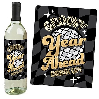 Big Dot of Happiness Disco New Year - Groovy 2024 NYE Party - Wine Bottle Label Stickers - Set of 4