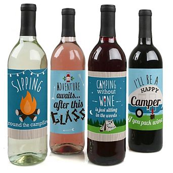 Big Dot Of Happiness Happy Camper - Camping Party Decor - Wine Bottle Label Stickers - 4 ct