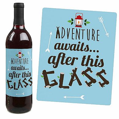 Big Dot Of Happiness Happy Camper - Camping Party Decor - Wine Bottle Label Stickers - 4 Ct