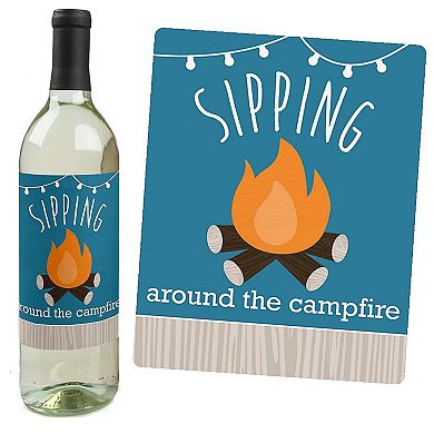 Big Dot Of Happiness Happy Camper - Camping Party Decor - Wine Bottle Label Stickers - 4 Ct