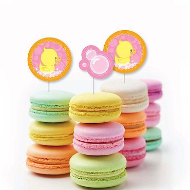 Big Dot Of Happiness Pink Ducky Duck - Dessert Cupcake Toppers Party Clear Treat Picks 24 Ct