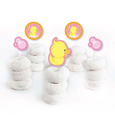 Big Dot Of Happiness Pink Ducky Duck - Dessert Cupcake Toppers Party Clear Treat Picks 24 Ct