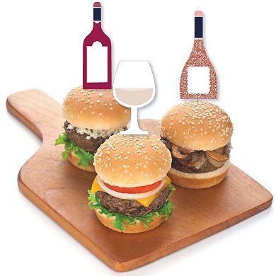 Big Dot Of Happiness But First, Wine Cupcake Toppers Wine Tasting Clear Treat Picks 24 Ct