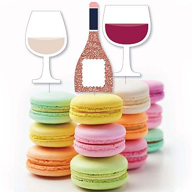 Big Dot Of Happiness But First, Wine Cupcake Toppers Wine Tasting Clear Treat Picks 24 Ct