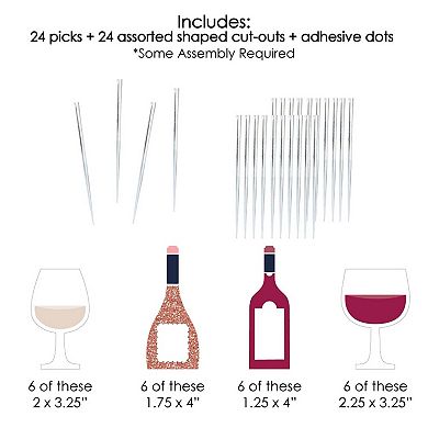 Big Dot Of Happiness But First, Wine Cupcake Toppers Wine Tasting Clear Treat Picks 24 Ct