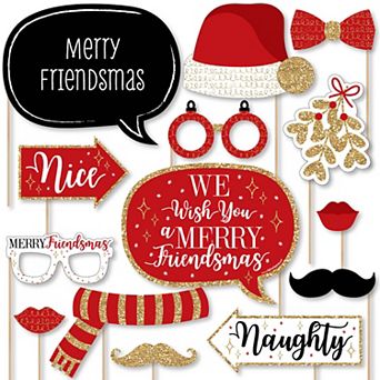 Big Dot Of Happiness Red & Gold Friendsmas - Friends Christmas Party Photo Booth Props 20 ct
