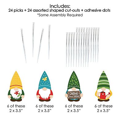 Big Dot Of Happiness Garden Gnomes - Dessert Cupcake Toppers - Party Clear Treat Picks 24 Ct
