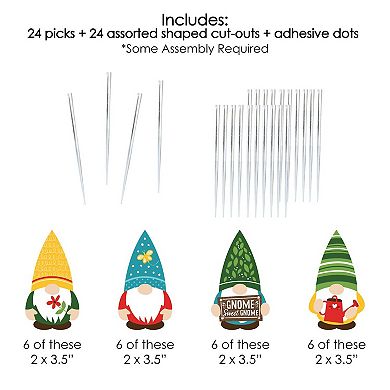 Big Dot Of Happiness Garden Gnomes - Dessert Cupcake Toppers - Party Clear Treat Picks 24 Ct