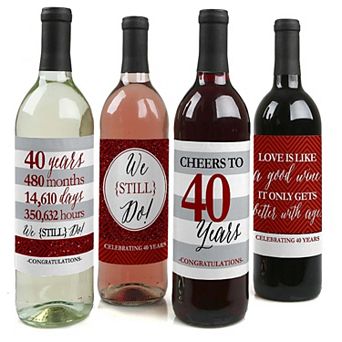 Big Dot Of Happiness We Still Do - 40th Wedding Anniversary Wine Bottle Label Stickers 4 ct