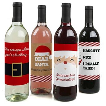 Big Dot Of Happiness Funny Jolly Santa Claus Christmas Party Wine Bottle Label Stickers 4 ct