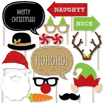 Big Dot Of Happiness Christmas Party - Photo Booth Props Kit - 20 Count