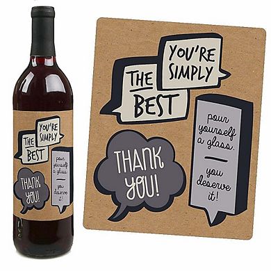 Big Dot Of Happiness Thank You - Thank You Gift - Wine Bottle Label Stickers 4 Ct