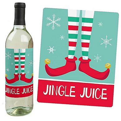 Big Dot Of Happiness Elf Squad - Elf Christmas Party Decor - Wine Bottle Label Stickers 4 Ct