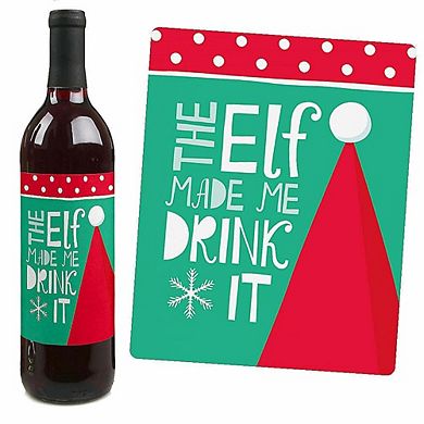 Big Dot Of Happiness Elf Squad - Elf Christmas Party Decor - Wine Bottle Label Stickers 4 Ct