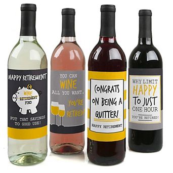 Big Dot Of Happiness Retirement Party - Gifts For Women & Men Wine Bottle Label Stickers 4 ct
