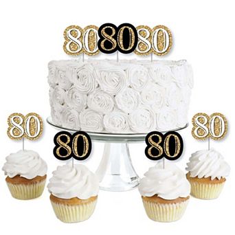 Big Dot Of Happiness Adult 80th Birthday Gold Dessert Cupcake Toppers Clear Treat Picks 24 ct