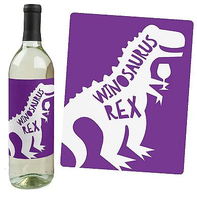 Big Dot Of Happiness Roar Dinosaur Girl Dino Mite T-rex Party Wine Bottle Label Stickers 4 Ct