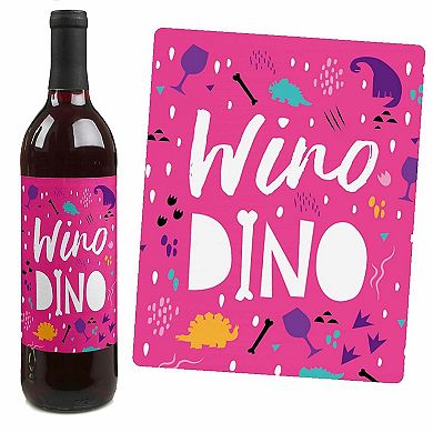 Big Dot Of Happiness Roar Dinosaur Girl Dino Mite T-rex Party Wine Bottle Label Stickers 4 Ct