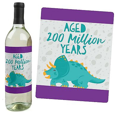 Big Dot Of Happiness Roar Dinosaur Girl Dino Mite T-rex Party Wine Bottle Label Stickers 4 Ct