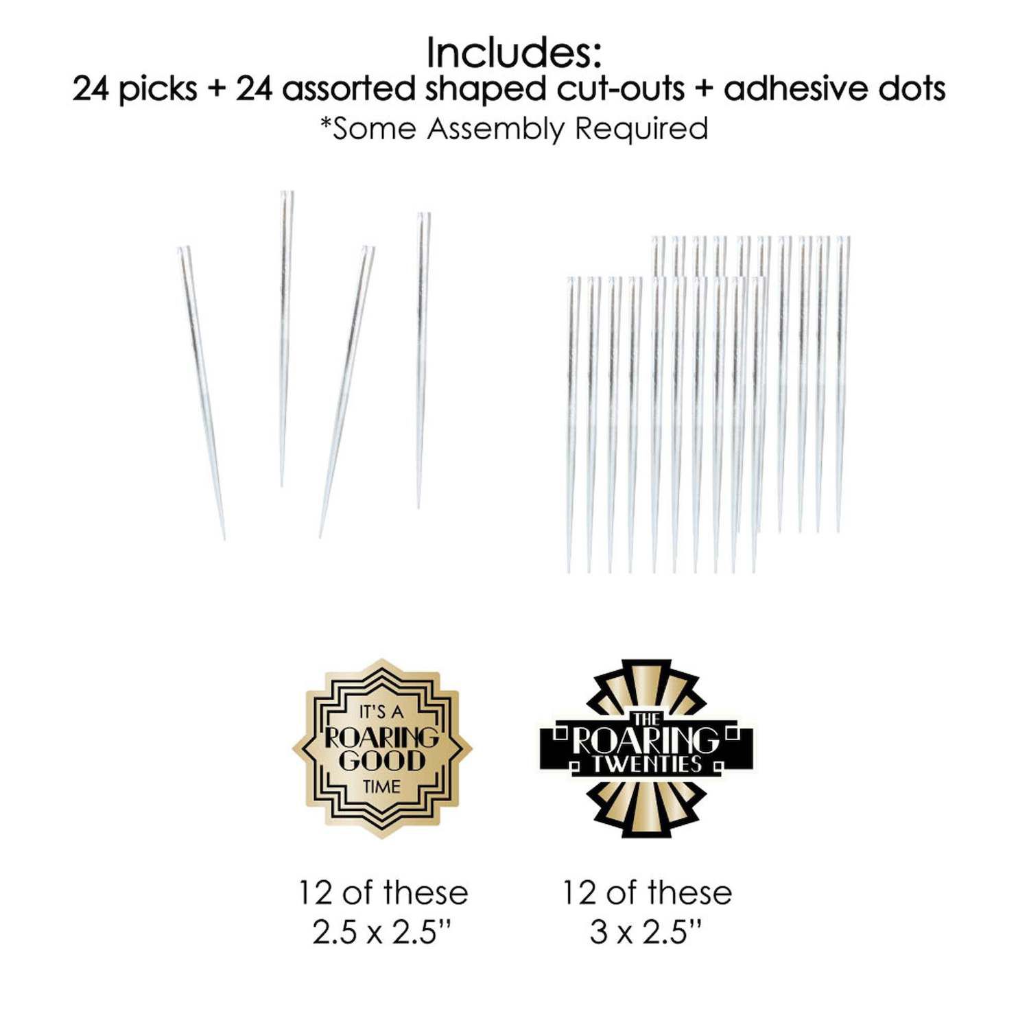 Roaring 20's Dessert Cupcake Toppers - 1920s Art Deco Jazz Party Treat Picks, Set Of 24