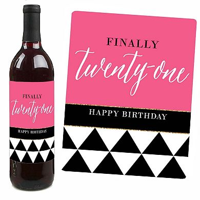 Big Dot Of Happiness Finally 21 Girl Birthday Gift For Women Wine Bottle Label Stickers 4 Ct