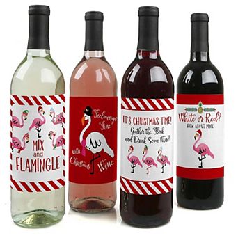 Big Dot Of Happiness Flamingle Bells Tropical Flamingo Christmas Wine Label Stickers 4 ct
