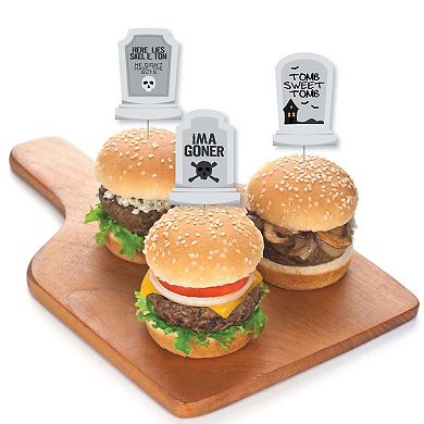 Big Dot Of Happiness Graveyard Tombstones - Cupcake Toppers Party Clear Treat Picks - 24 Ct