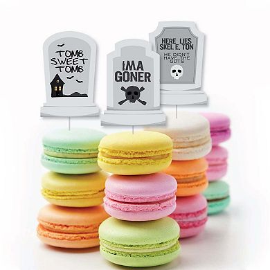 Big Dot Of Happiness Graveyard Tombstones - Cupcake Toppers Party Clear Treat Picks - 24 Ct