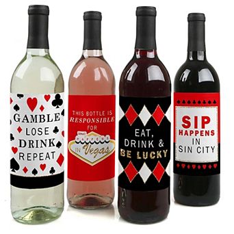 Big Dot Of Happiness Las Vegas - Casino Decor - Wine Bottle Label Stickers 4 ct