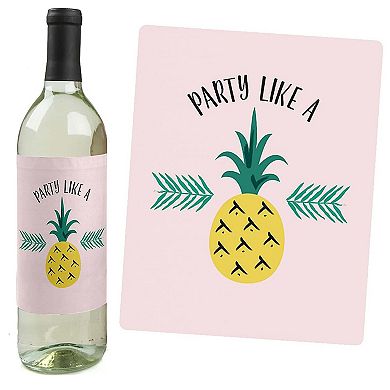 Big Dot Of Happiness Pink Flamingo - Party Like A Pineapple - Wine Bottle Label Stickers 4 Ct