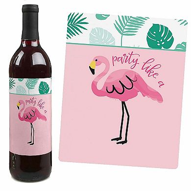 Big Dot Of Happiness Pink Flamingo - Party Like A Pineapple - Wine Bottle Label Stickers 4 Ct
