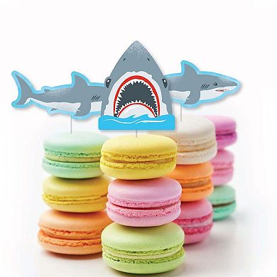 Big Dot Of Happiness Shark Zone Dessert Cupcake Toppers Jawsome Shark Clear Treat Picks 24 Ct