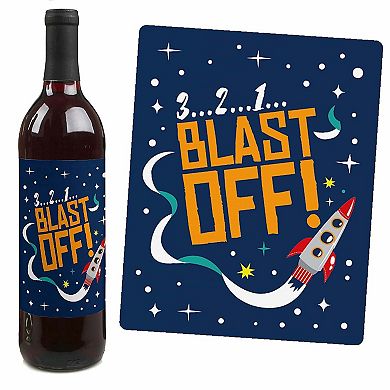 Big Dot Of Happiness Blast Off To Outer Space - Party Decor - Wine Bottle Label Stickers 4 Ct