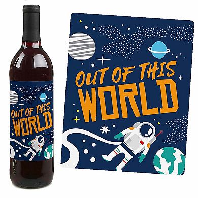 Big Dot Of Happiness Blast Off To Outer Space - Party Decor - Wine Bottle Label Stickers 4 Ct