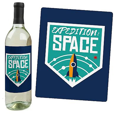 Big Dot Of Happiness Blast Off To Outer Space - Party Decor - Wine Bottle Label Stickers 4 Ct