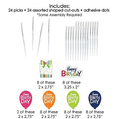 Big Dot Of Happiness Cheerful Happy Birthday Dessert Cupcake Toppers Clear Treat Picks 24 Ct