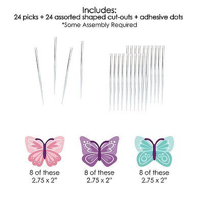 Big Dot Of Happiness Beautiful Butterfly - Cupcake Toppers Party Clear Treat Picks - 24 Ct