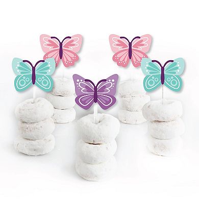 Big Dot Of Happiness Beautiful Butterfly - Cupcake Toppers Party Clear Treat Picks - 24 Ct