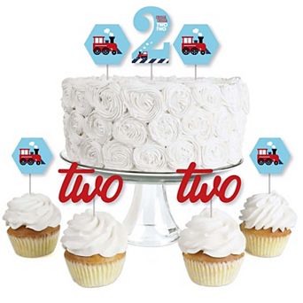 Big Dot Of Happiness 2nd Birthday Railroad Party Crossing - Cupcake Toppers Treat Picks 24 ct