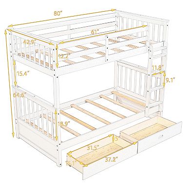 Merax Bunk Bed with Ladders and Two Storage Drawers