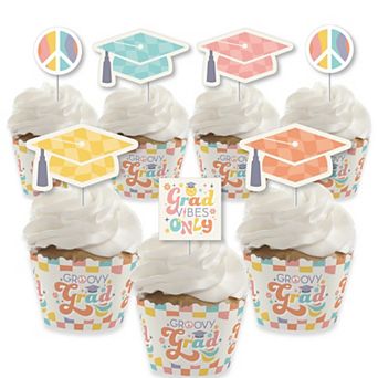 Big Dot Of Happiness Groovy Grad Hippie Graduation Cupcake Wrappers & Treat Picks Kit 24 ct