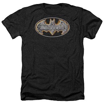 Batman Steel Fire Shield Adult Heather T-shirt