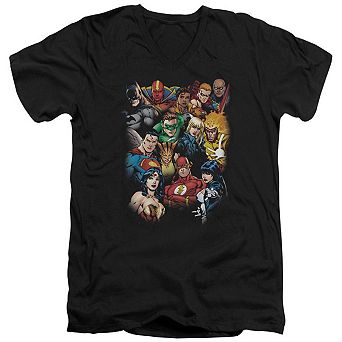 Justice League Of America The Leagues All Here Short Sleeve Adult V Neck T-shirt
