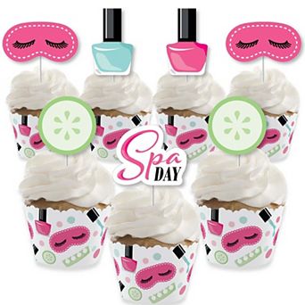 Big Dot Of Happiness Spa Day Decor - Makeup Party Cupcake Wrappers & Treat Picks Kit 24 ct