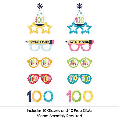 Big Dot Of Happiness Happy 100th Day Of School Glasses - Paper Party Photo Booth Props 10 Ct